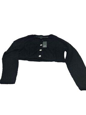 Wild Fable Women's Size XS Cropped Cozy Cardigan Fuzzy V-Neck Button Up Black